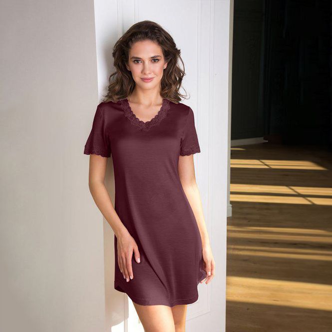 Hovedbilde Lady Avenue Strikket Silke Nattkjole Kort Arm - ...